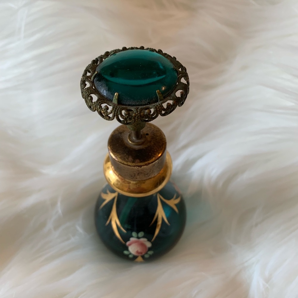 Vintage DeVilbiss Green Handpainted Perfume Bottle